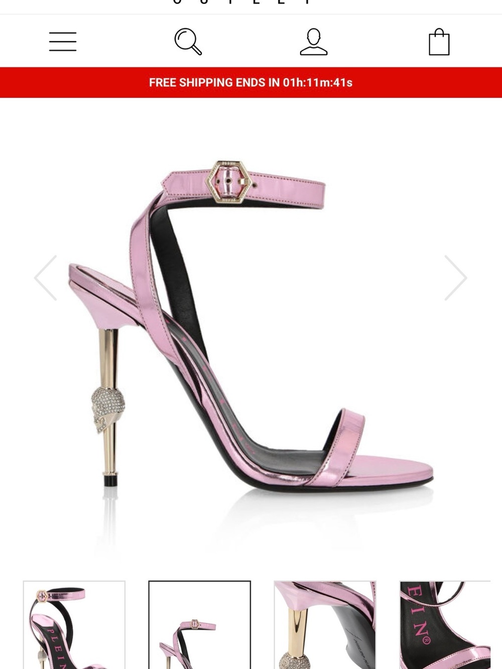 Philipp Plein Pink Metallic Crystal-Embellished Stiletto Sandals